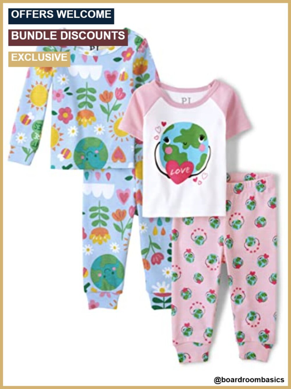 100% Cotton 2-Piece Pajama Sets Short Sleeve Top & Shorts Snug Fit